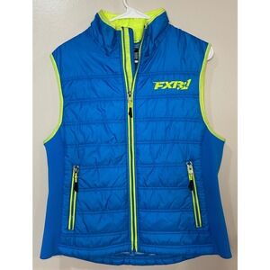 FXR Women's‎ Block Heater Vest Blue Neon Yellow Quilted Puffer Size 8